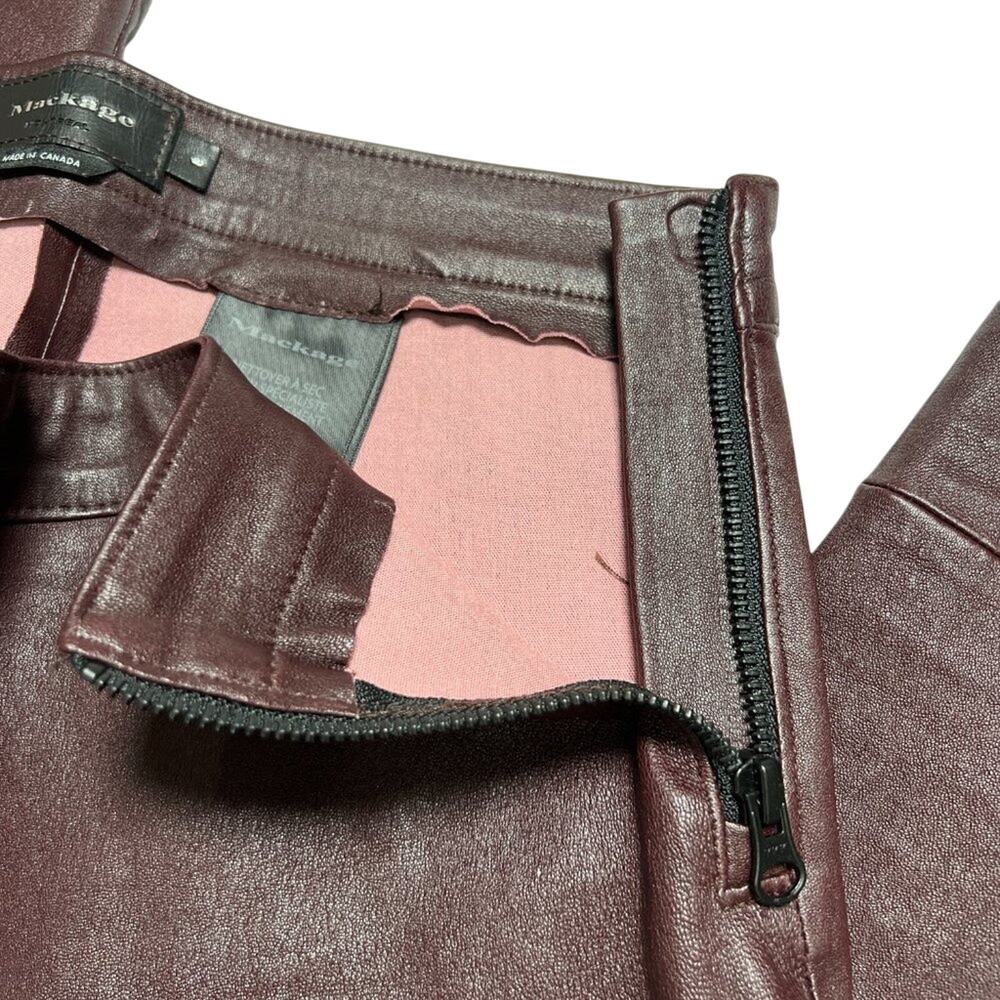 Mackage Lamb Leather Skinny Pants Size 8 Maroon Stretch Zip Luxe Leggings CANADA - Picture 4 of 13